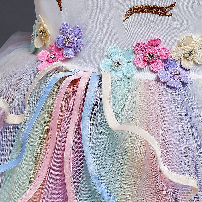 Vestido de Princesa Unicórnio Arco-íris