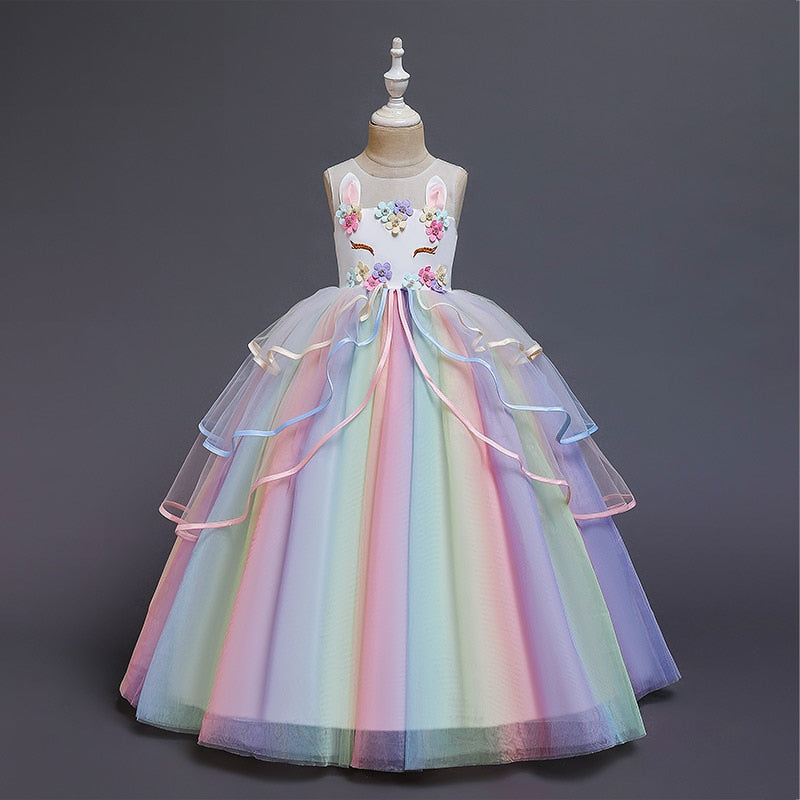 Vestido de Princesa Unicórnio Arco-íris