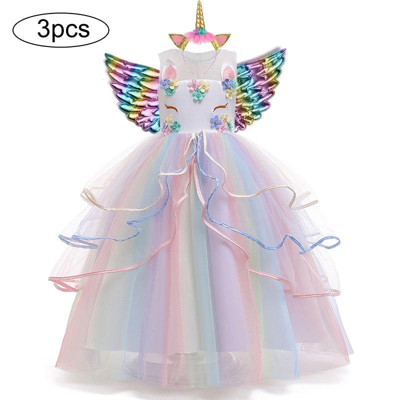 Vestido de Princesa Unicórnio Arco-íris
