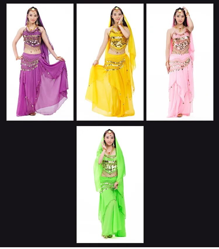 Conjunto de Fantasia Indiana Dança do Ventre de 5 Peças