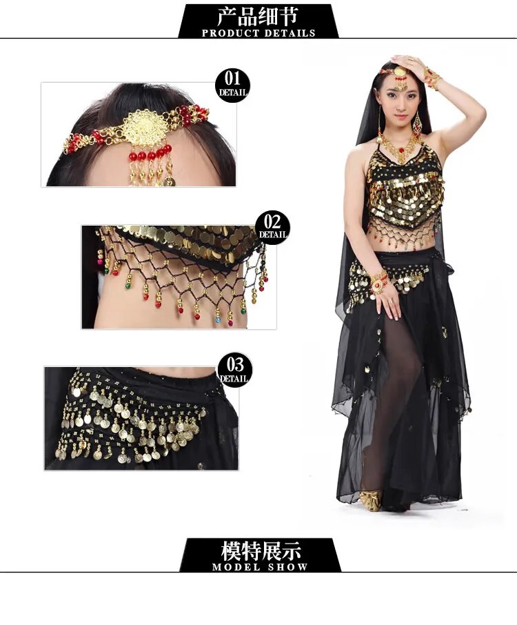 Conjunto de Fantasia Indiana Dança do Ventre de 5 Peças