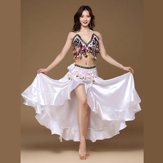 Novo Traje de Dança do Ventre Feminino Adulto Oriental Conjunto de 3 Peças