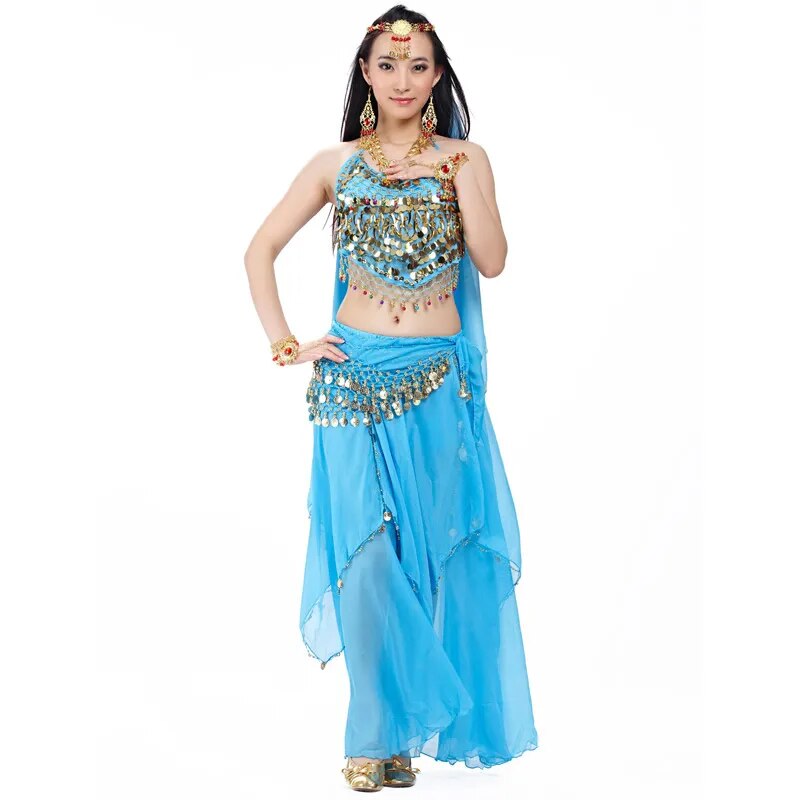 Conjunto de Fantasia Indiana Dança do Ventre de 5 Peças