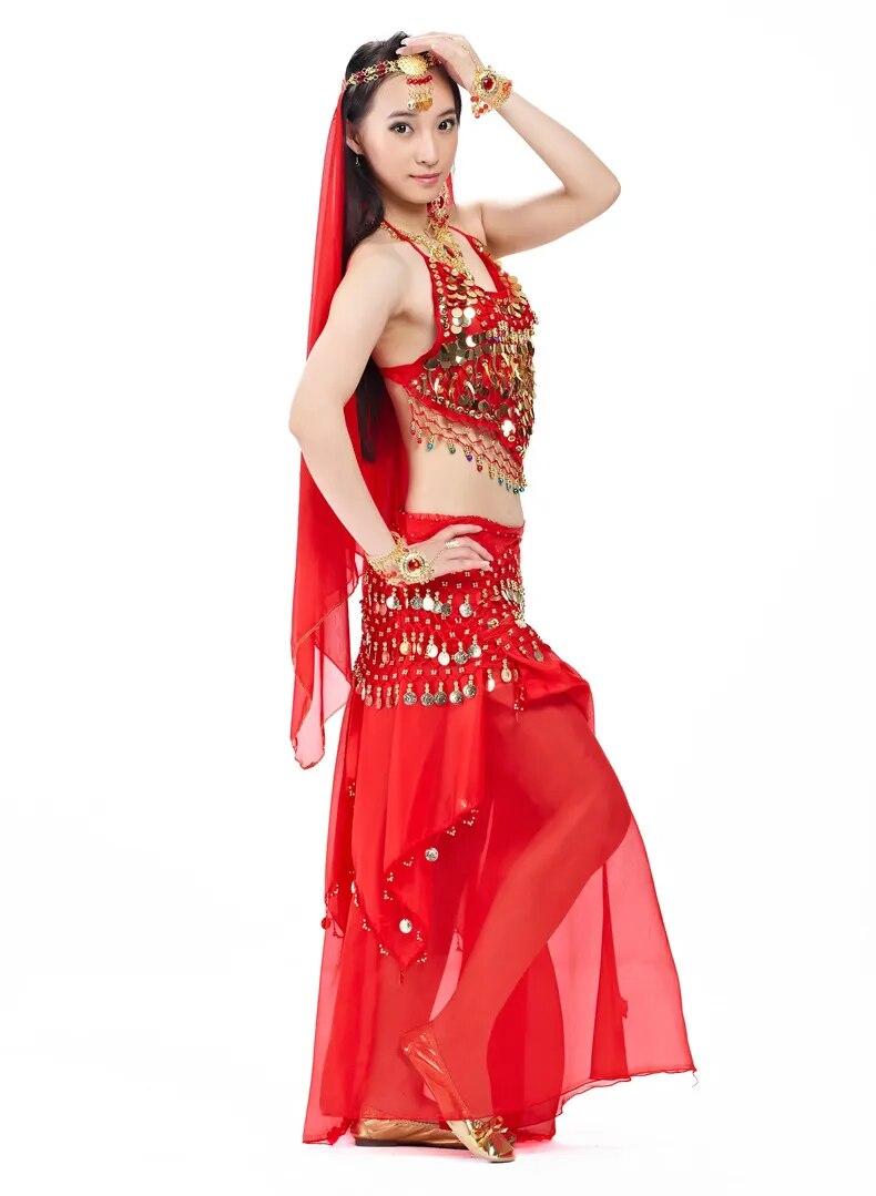 Conjunto de Fantasia Indiana Dança do Ventre de 5 Peças