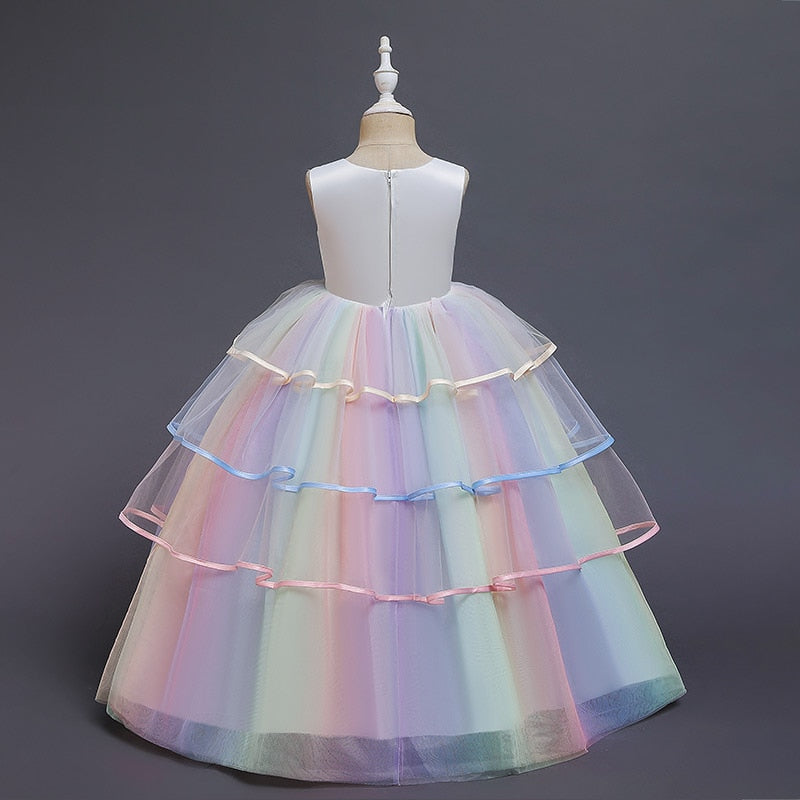 Vestido de Princesa Unicórnio Arco-íris
