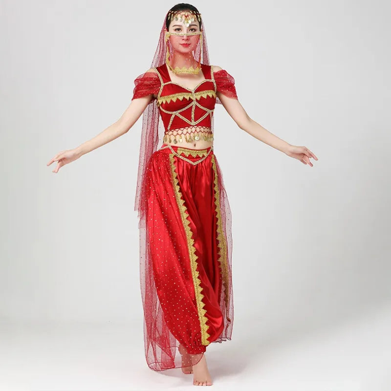 Conjunto de Trajes de Dança do Ventre Indiano Exótico 4 Peças