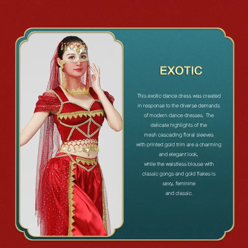 Conjunto de Trajes de Dança do Ventre Indiano Exótico 4 Peças