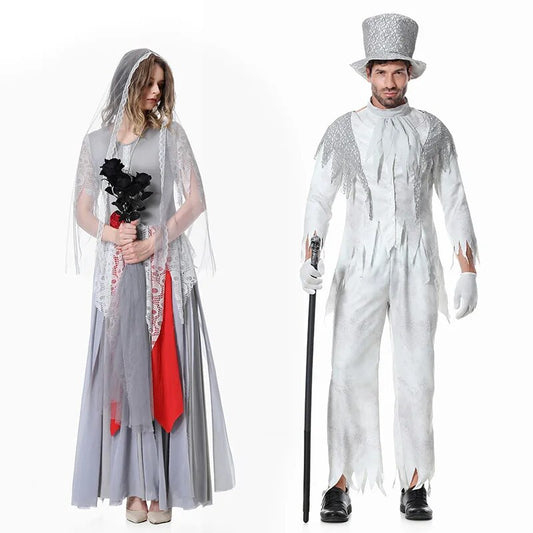 "Zumbi Noiva e Fantasma Noivo - O Cosplay Perfeito para Casais na Festa de Halloween"
