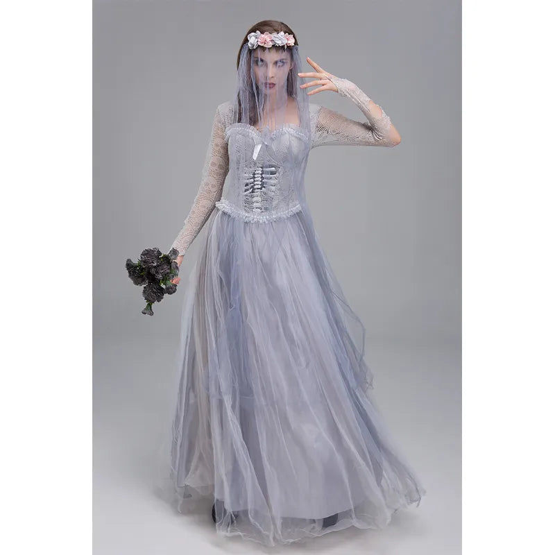 Fantasia Noiva Cadáver Vestido Clássico Longo