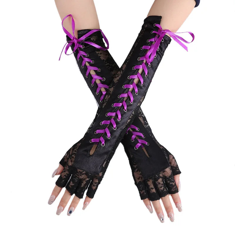 Luvas Punk Fada Anjo de Renda Floral