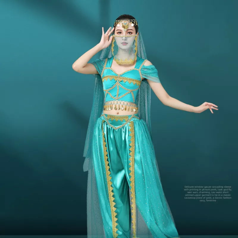Conjunto de Trajes de Dança do Ventre Indiano Exótico 4 Peças