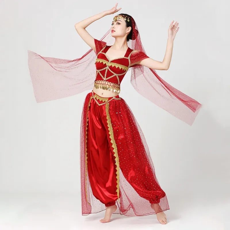 Conjunto de Trajes de Dança do Ventre Indiano Exótico 4 Peças