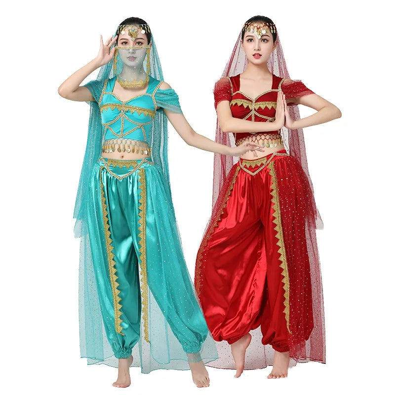 Conjunto de Trajes de Dança do Ventre Indiano Exótico 4 Peças