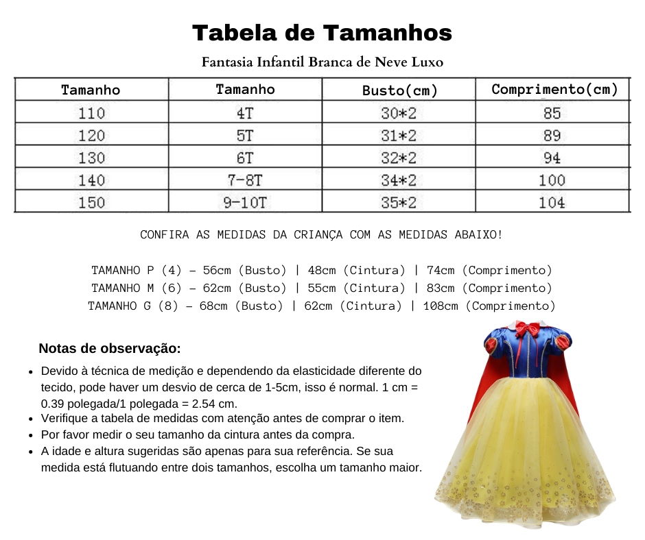 Branca de Neve Fantasia Infantil Luxo