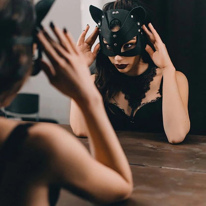 Máscara Sensual de Meio Rosto de Raposa- Couro Sintético para Cosplay