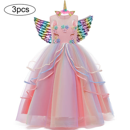 Vestido de Princesa Unicórnio Arco-íris