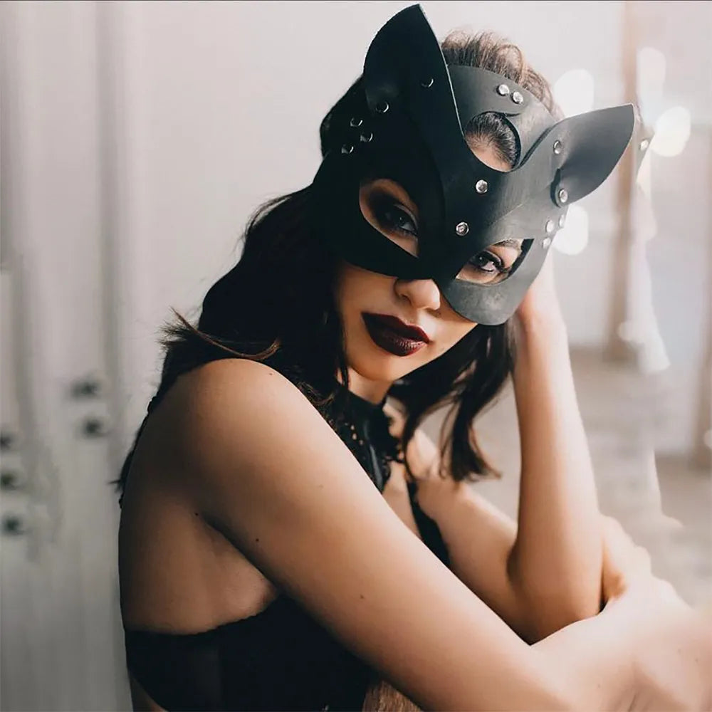 Máscara Sensual de Meio Rosto de Raposa- Couro Sintético para Cosplay