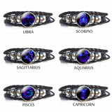 Pulsera de cuero con dijes de los 12 signos del zodiaco - Elegante regalo de cumpleaños