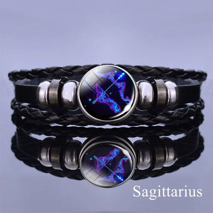 Pulseira de Couro com Charmes dos 12 Signos do Zodíaco - Presente de Aniversário Estiloso