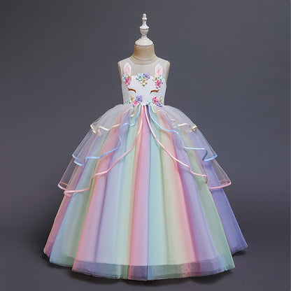 Vestido de Princesa Unicórnio Arco-íris