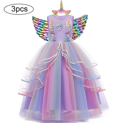 Vestido de Princesa Unicórnio Arco-íris