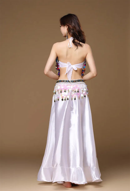 Novo Traje de Dança do Ventre Feminino Adulto Oriental Conjunto de 3 Peças