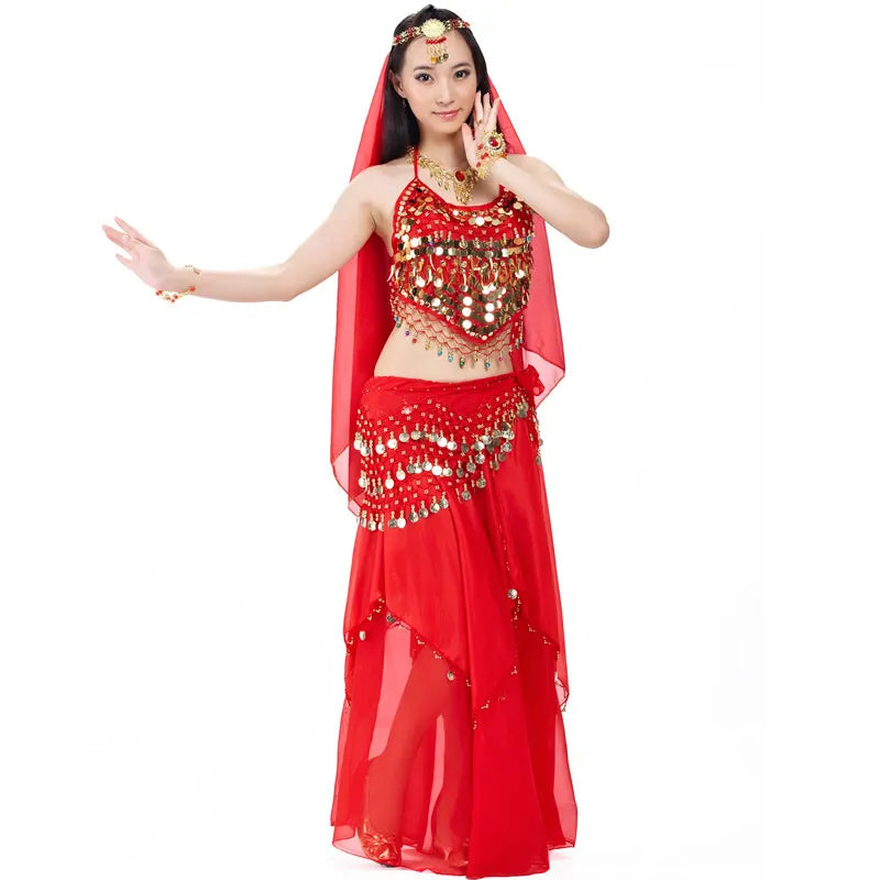 Conjunto de Fantasia Indiana Dança do Ventre de 5 Peças