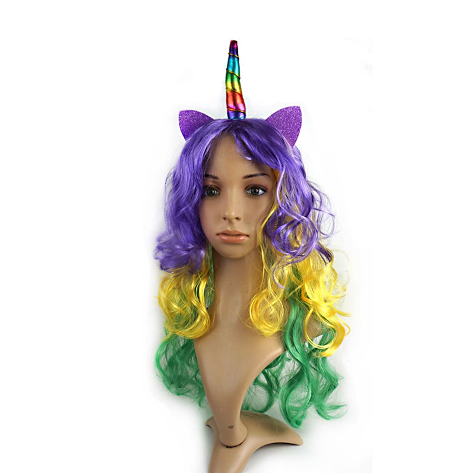 Peruca de  Cosplay Unicórnio Arco-íris