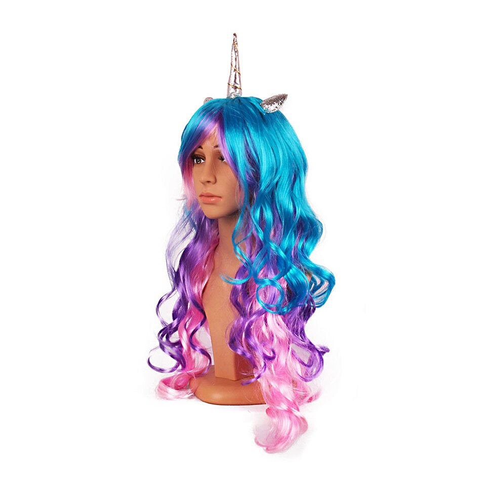Peruca de  Cosplay Unicórnio Arco-íris