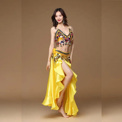 Novo Traje de Dança do Ventre Feminino Adulto Oriental Conjunto de 3 Peças