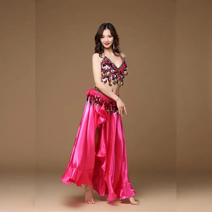 Novo Traje de Dança do Ventre Feminino Adulto Oriental Conjunto de 3 Peças