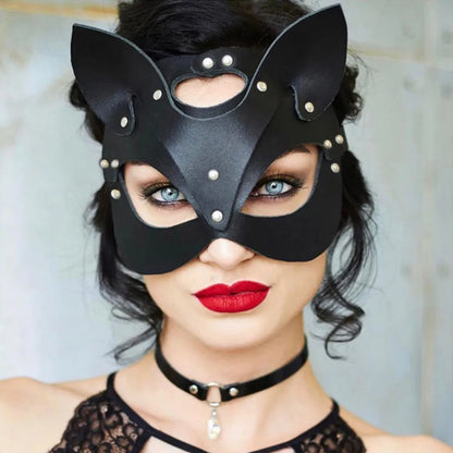Máscara Sensual de Meio Rosto de Raposa- Couro Sintético para Cosplay