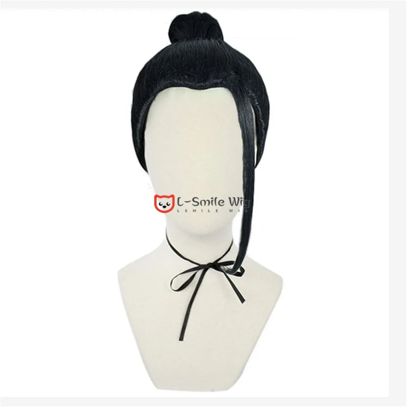 Perucas de Cosplay - Estilos Suguru Geto e Kenjaku em Cabelo Preto Sintético + Touca de Peruca