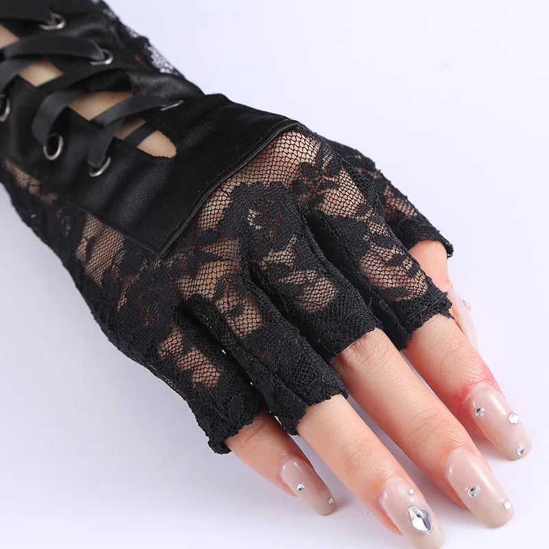 Luvas Punk Fada Anjo de Renda Floral