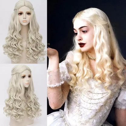 Peruca de Cosplay da Rainha Branca de Alice no País das Maravilhas