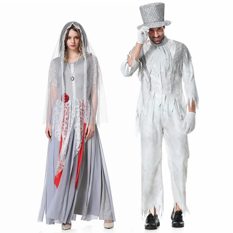 "Zumbi Noiva e Fantasma Noivo - O Cosplay Perfeito para Casais na Festa de Halloween"