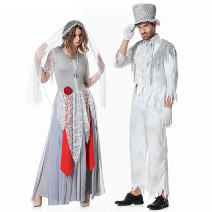 "Zumbi Noiva e Fantasma Noivo - O Cosplay Perfeito para Casais na Festa de Halloween"