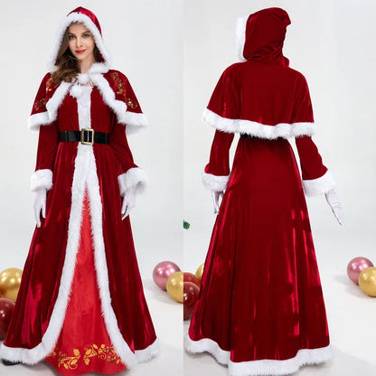 "Traje Clássico de Sra. Claus - Vista-se com Elegância e Estilo neste Natal!"
