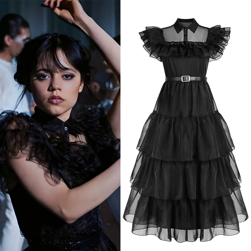 Vestido Gótico Preto de Wandinha Addams