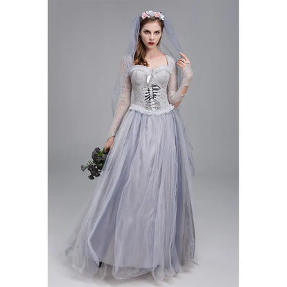 Fantasia Noiva Cadáver Vestido Clássico Longo