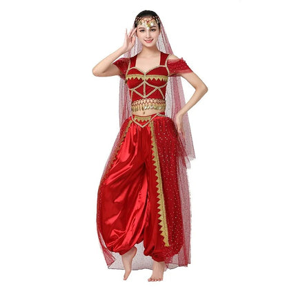 Conjunto de Trajes de Dança do Ventre Indiano Exótico 4 Peças