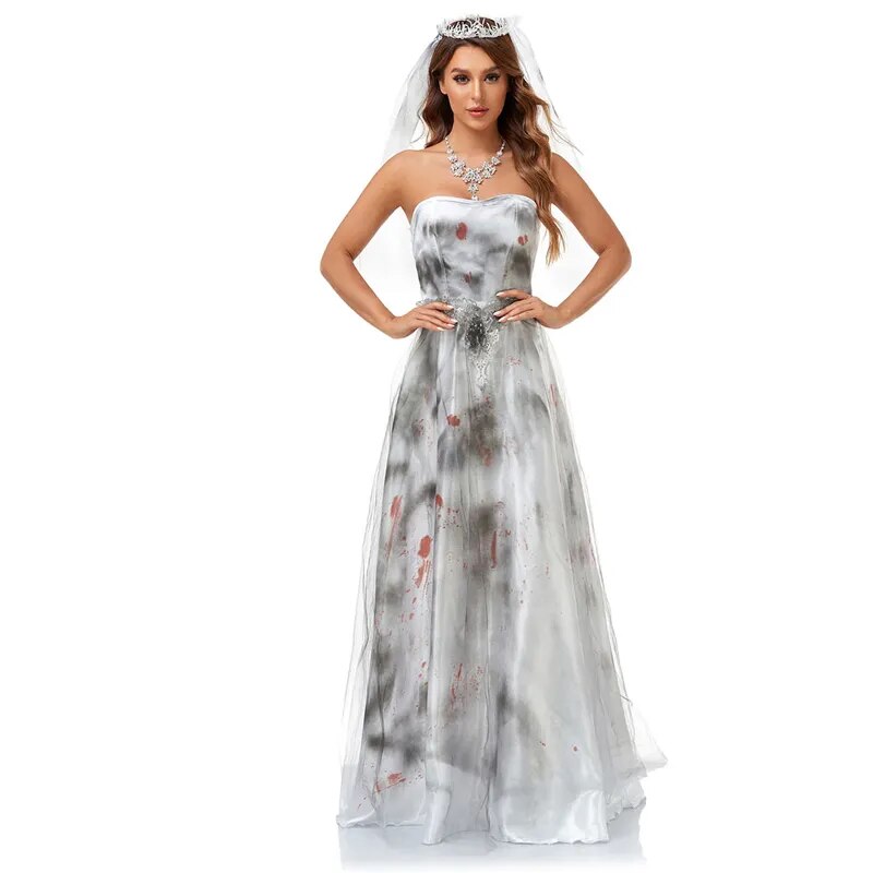 Fantasia Noiva Cadáver Vestido Clássico Longo