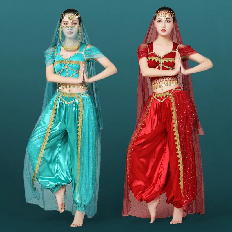 Conjunto de Trajes de Dança do Ventre Indiano Exótico 4 Peças