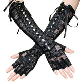 Guantes de encaje floral de hada punk angelical