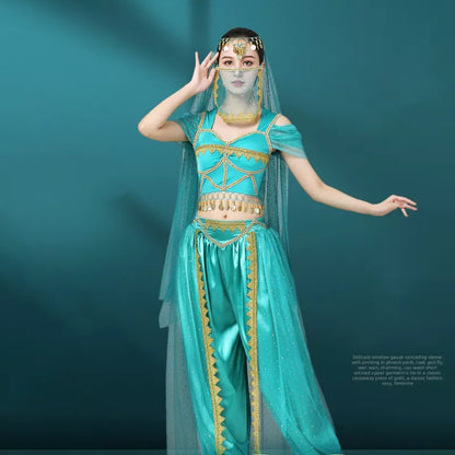 Conjunto de Trajes de Dança do Ventre Indiano Exótico 4 Peças