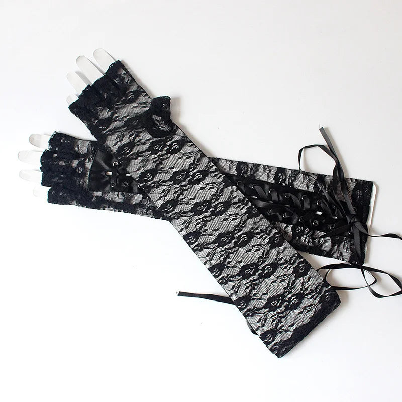 Luvas Punk Fada Anjo de Renda Floral