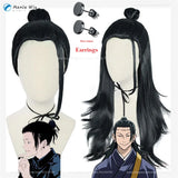 Pelucas de Cosplay - Estilos Suguru Geto y Kenjaku en Cabello Negro Sintético + Gorro de Peluca