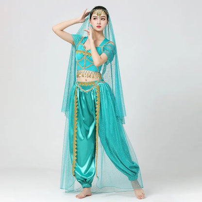 Conjunto de Trajes de Dança do Ventre Indiano Exótico 4 Peças