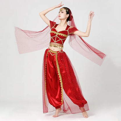 Conjunto de Trajes de Dança do Ventre Indiano Exótico 4 Peças