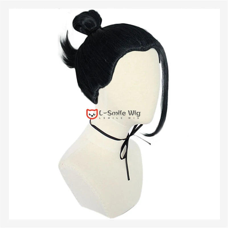 Perucas de Cosplay - Estilos Suguru Geto e Kenjaku em Cabelo Preto Sintético + Touca de Peruca